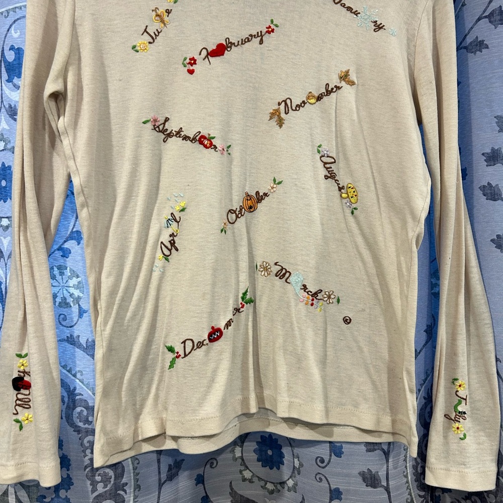 Vintage Long Sleeve Embroidered Top